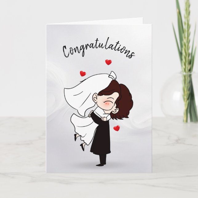 Bride and Groom On White Abstract Card (Front)