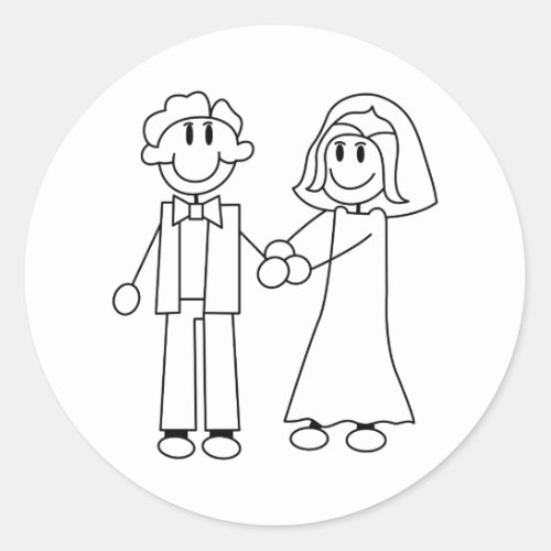 Bride and Groom Outline Classic Round Sticker