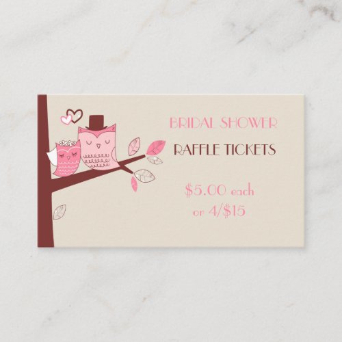 Bride and Groom Owl Couple Raffle Tickets Enclosure Card