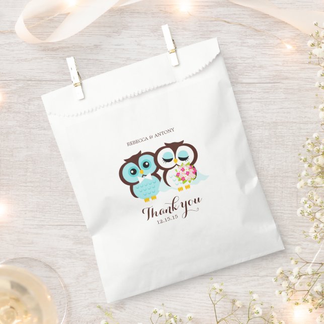 Bride and Groom Owls Favor Bag (Clipped)