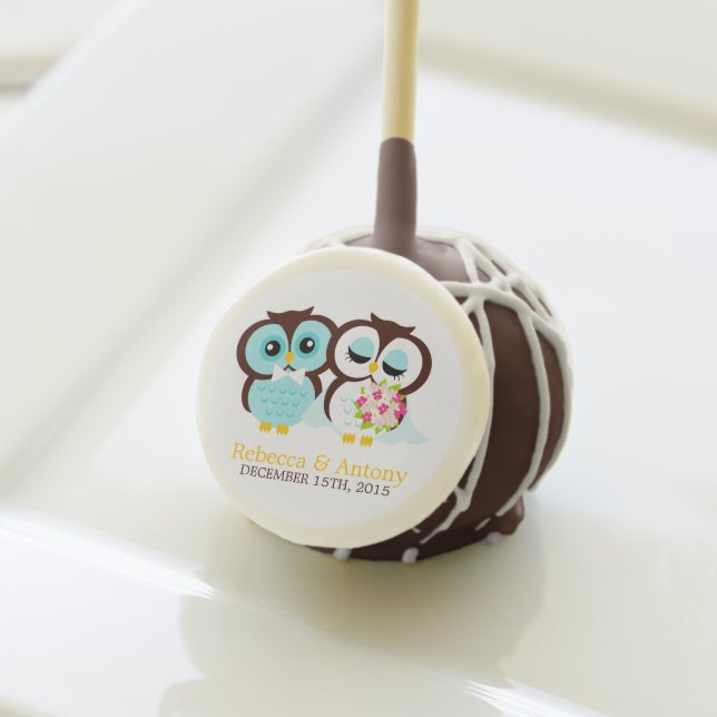 Bride and Groom Owls Wedding Cake Pops (Front Insitu)