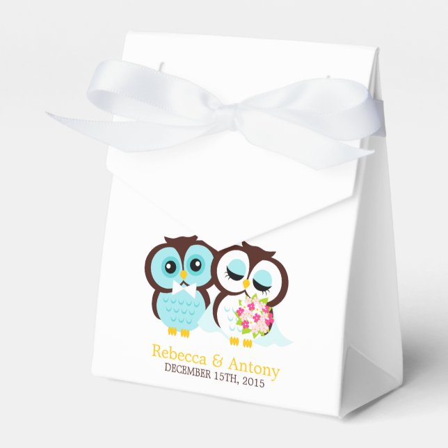 Bride and Groom Owls Wedding Favor Boxes (Front Side)
