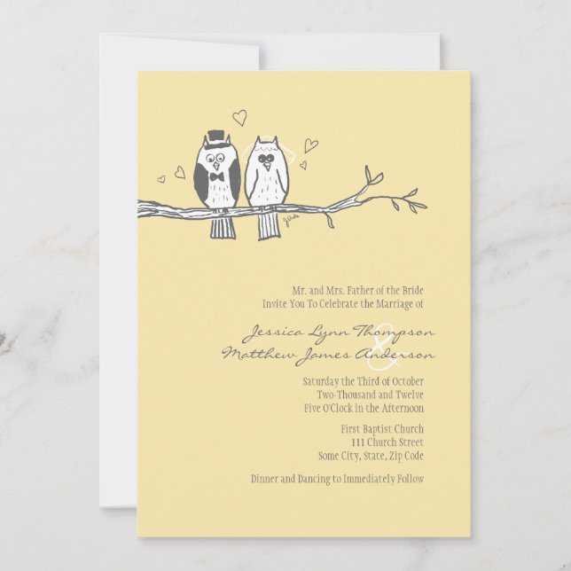 Bride and Groom Owls Wedding Invitation (Front)