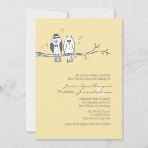 Bride and Groom Owls Wedding Invitation