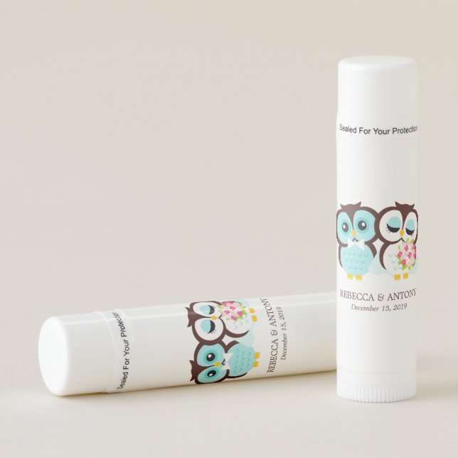 Bride and Groom Owls Wedding Lip Balm (Front)