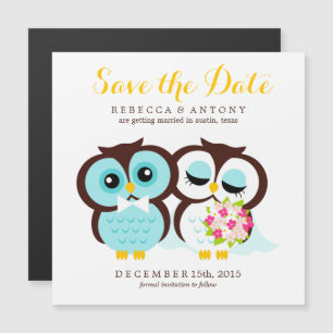 Bride and Groom Owls Wedding Save the Date Magnetic Invitation
