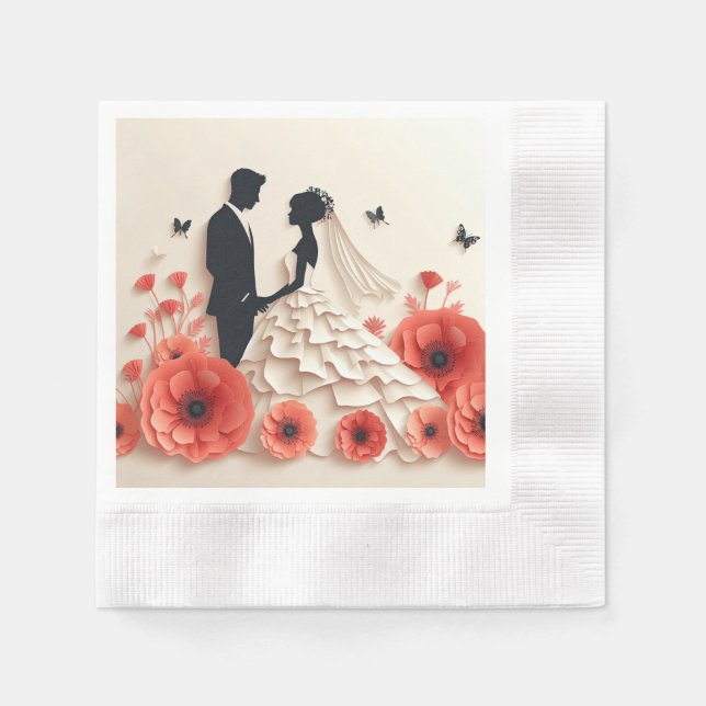 Bride and groom paper art with flowers napkins (Front)