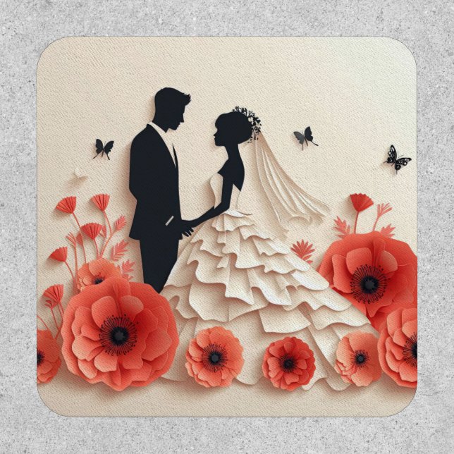 Bride and groom paper art with flowers patch (Front)