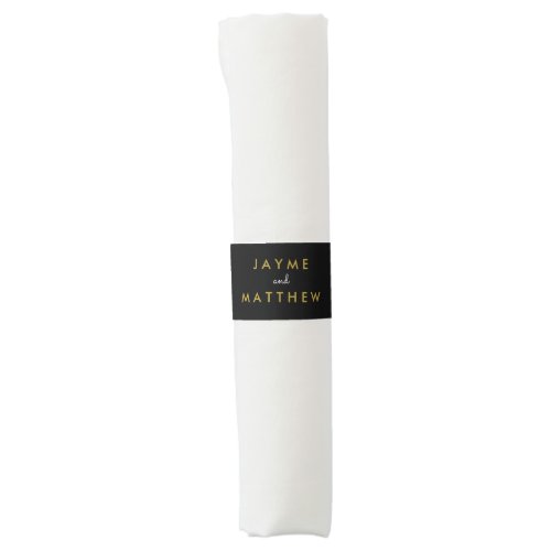 Bride and Groom Paper Napkin Band _ Black Gold