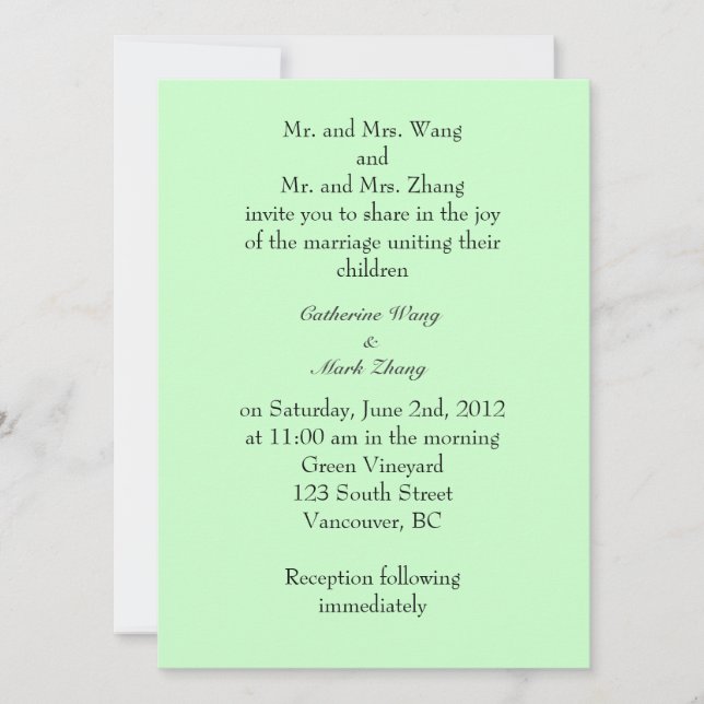 Bride and groom parents'  invitation, wedding invitation (Front)