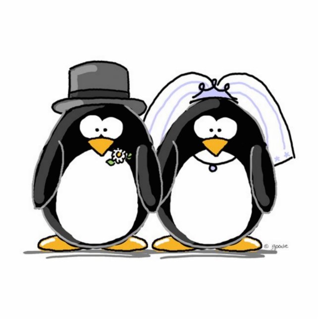 Bride and Groom Penguin - photo scuplture Statuette (Front)