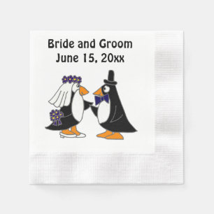 Bride and Groom Penguin Wedding Art Napkins