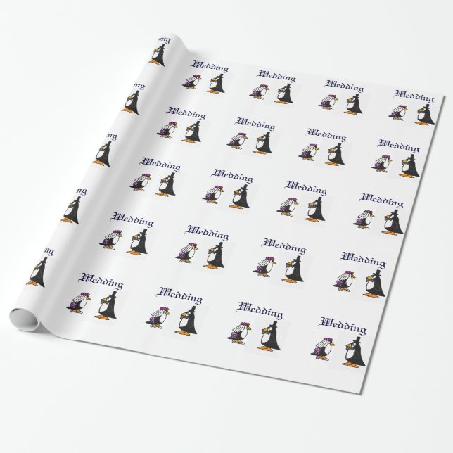 Bride and Groom Penguin Wedding Wrapping Paper (Unrolled)