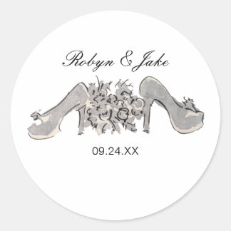 Bride and Groom Personalized Names Elegant Classic Classic Round Sticker