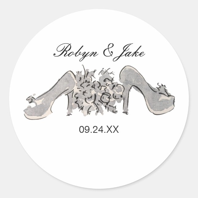 Bride and Groom Personalized Names Elegant Classic Round Sticker (Front)