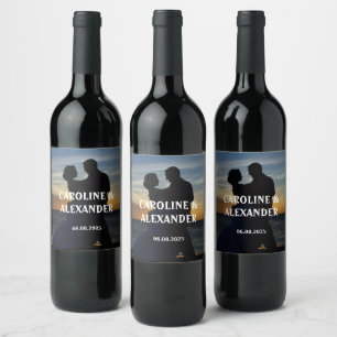 Bride and Groom Photo Elegant Newly weds Wedding Wine Label