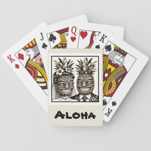 Bride and Groom Pineapple Tiki Head Wedding Favor Poker Cards