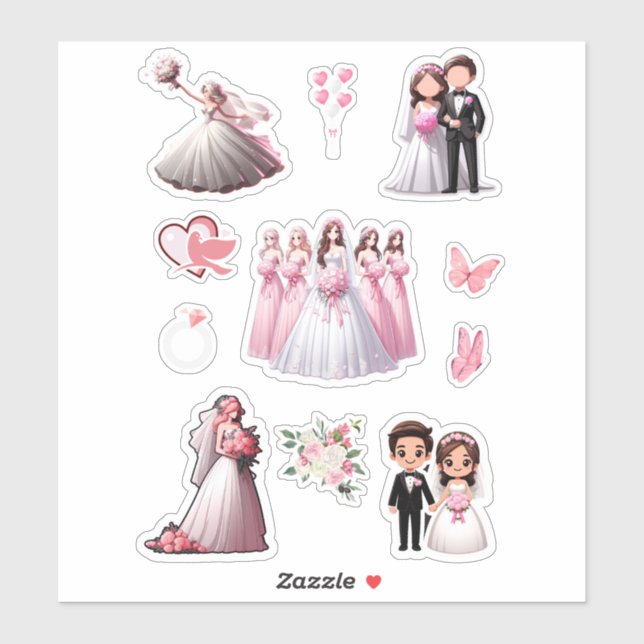 Bride and Groom Pink  Sticker (Sheet)