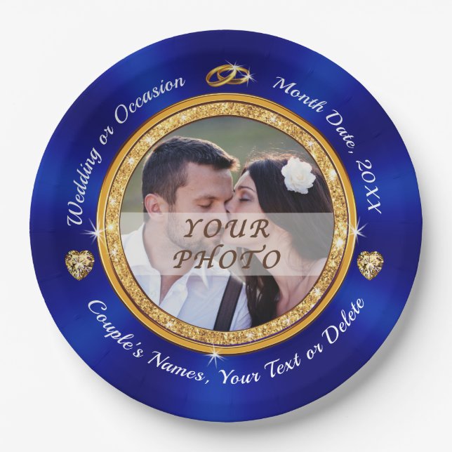 Bride and Groom Plates, Personalized and Photo Paper Plates (Front)