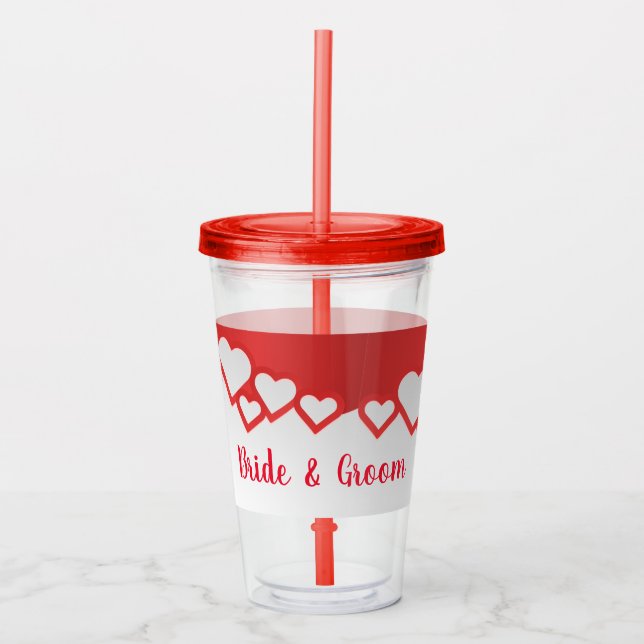 Bride And Groom Red Hearts Acrylic Tumbler (Front)