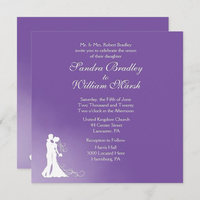 Bride and Groom Royal Purple Wedding Invitation (Front/Back)