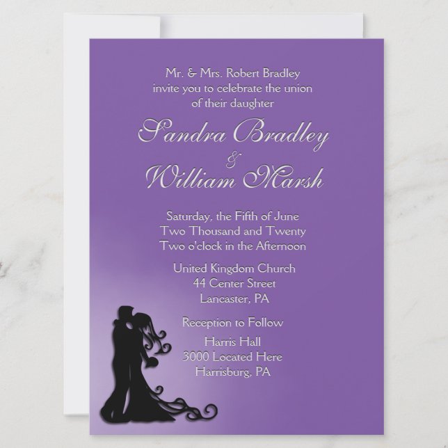 Bride and Groom Royal Purple Wedding Invitation (Front)