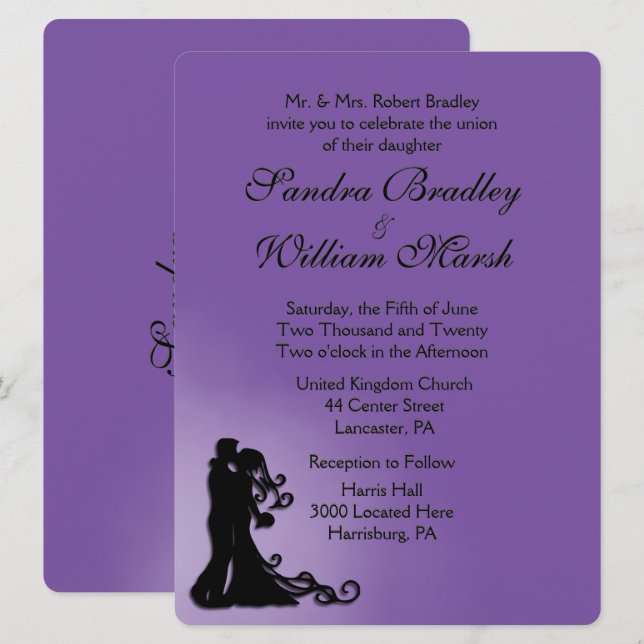 Bride and Groom Royal Purple Wedding Invitation (Front/Back)