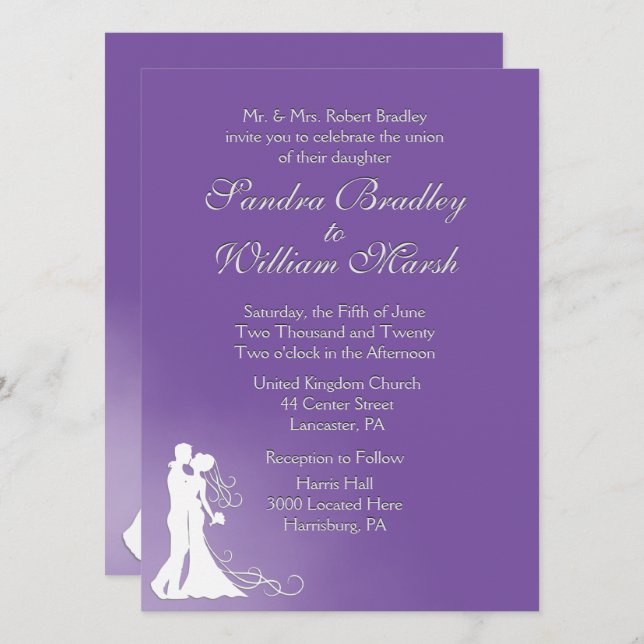 Bride and Groom Royal Purple Wedding Invitation (Front/Back)