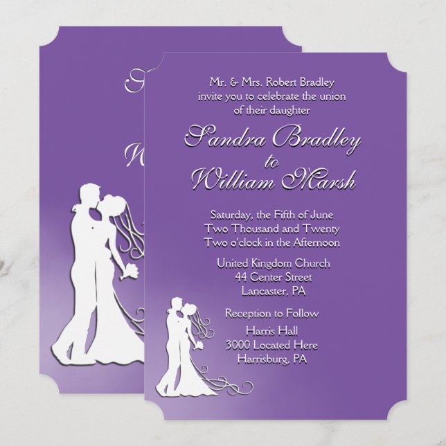 Bride and Groom Royal Purple Wedding Invitation (Front/Back)