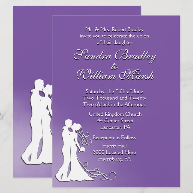 Bride and Groom Royal Purple Wedding  Invitation (Front/Back)