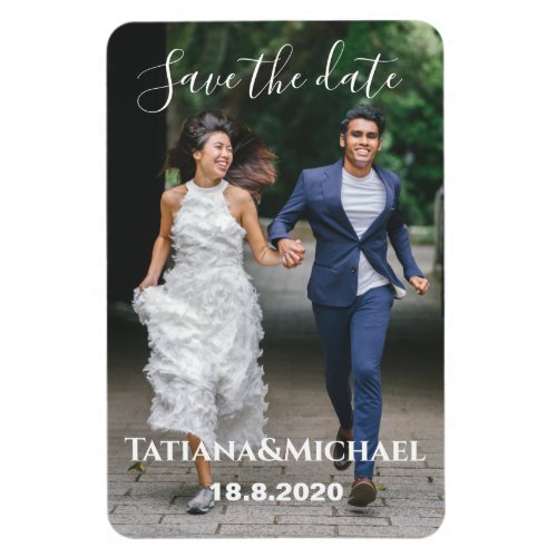Bride and groom running, save the date, custom magnet