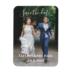 Bride and groom running, save the date, custom magnet