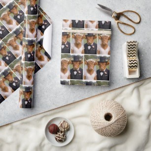 Bride and Groom Scottish Highland Cows Wrapping Paper