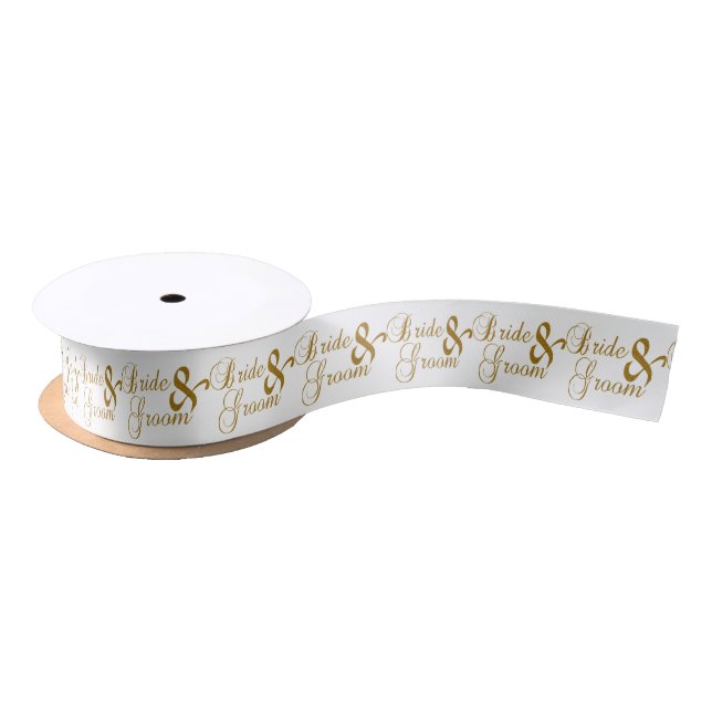 Bride and Groom Script Word Pattern Satin Ribbon (Spool)