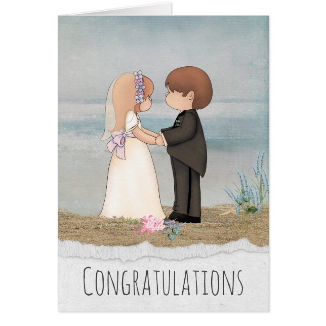 bride and groom sharing vows on beach cards (Front)