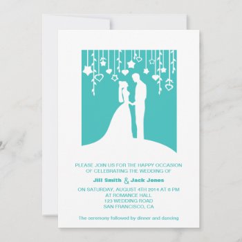 Bride And Groom Silhouette Aqua Modern Wedding Invitation by PeachyPrints at Zazzle
