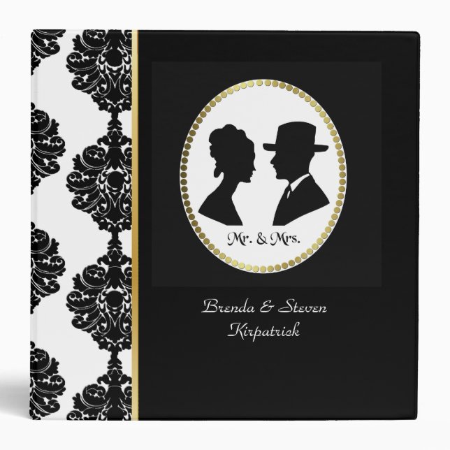 Bride and Groom Silhouette Cameo Wedding Album 3 Ring Binder (Front)