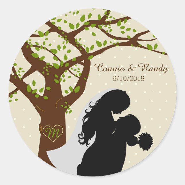 Bride and Groom Silhouette Oak Tree Sticker (Front)