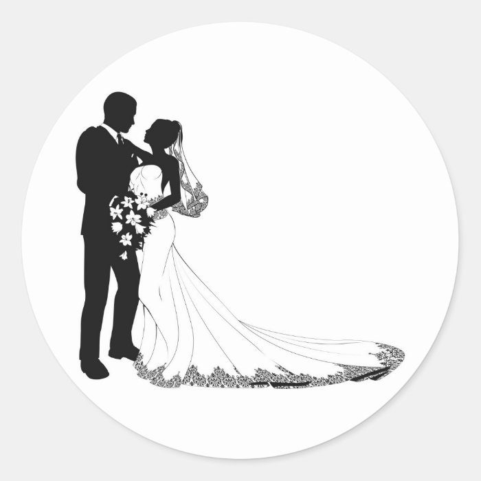 Bride and groom silhouette sticker