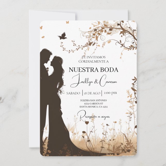Bride and Groom silhouette Wedding Invitation (Front)