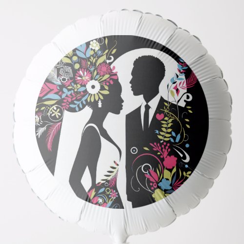Bride and groom silhouettes illustration balloon
