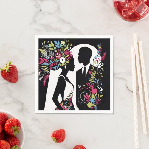 Bride and groom silhouettes illustration napkins