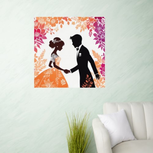 Bride and groom silhouettes wall decal 