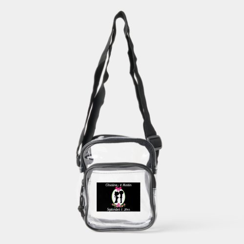 Bride and Groom Silhouettes Wedding Date Names Clear Crossbody Bag