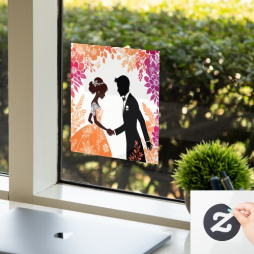 Bride and groom silhouettes window cling