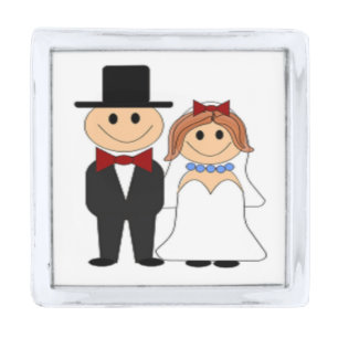 BRIDE AND GROOM SILVER FINISH LAPEL PIN