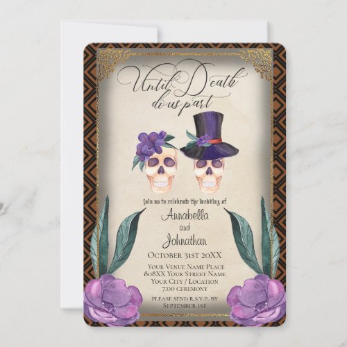 Bride and Groom Skulls Halloween Theme Wedding Invitation