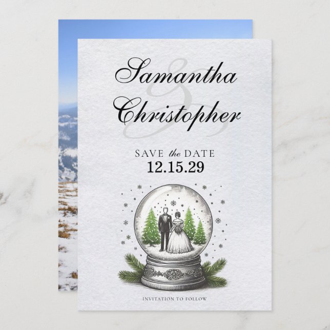 Bride and Groom Snow Globe Save The Date (Front/Back)