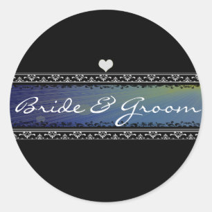Bride and Groom Sun Rays Vellum and Borders Classic Round Sticker