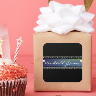 Bride and Groom Sun Rays Vellum and Borders Square Sticker